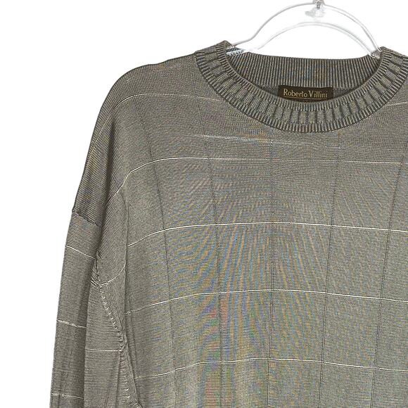 Roberto Villini Collezione Mens Size XXL Tan Windowpane Sweater Long Sleeve - Picture 2 of 8